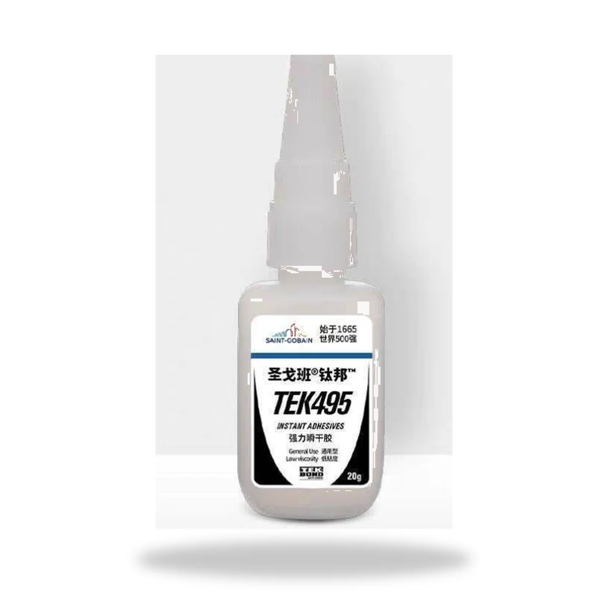 TEK495(钛邦)瞬干粘接胶 瓶身(官方产品图,版权归圣戈班)